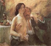 Lovis Corinth Self-Portrait with his wife and a glass Spain oil painting artist